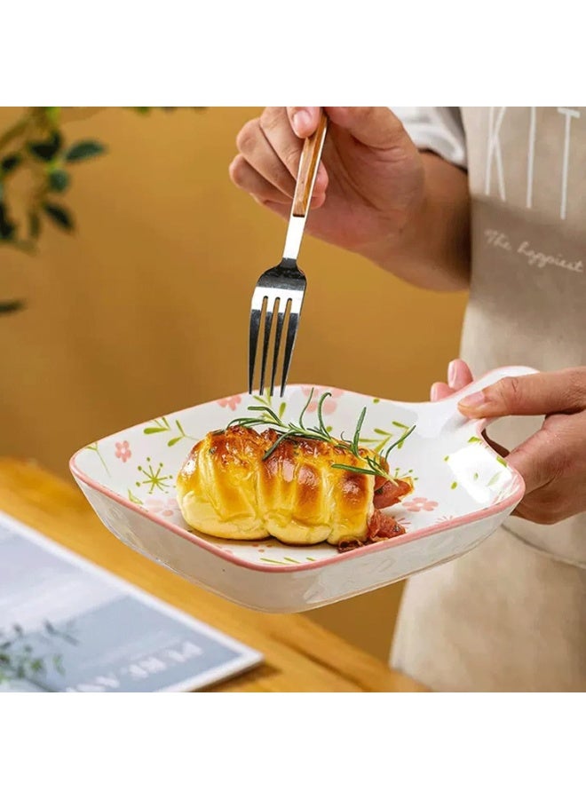 GLigeT Lasagne Dish Ceramic Baking Dish,Ceramic Bakeware with Handle,Square Broken Flowers Baking Tray，Cooking and Daily Use Baking Tray Baking Dishes - Image 2