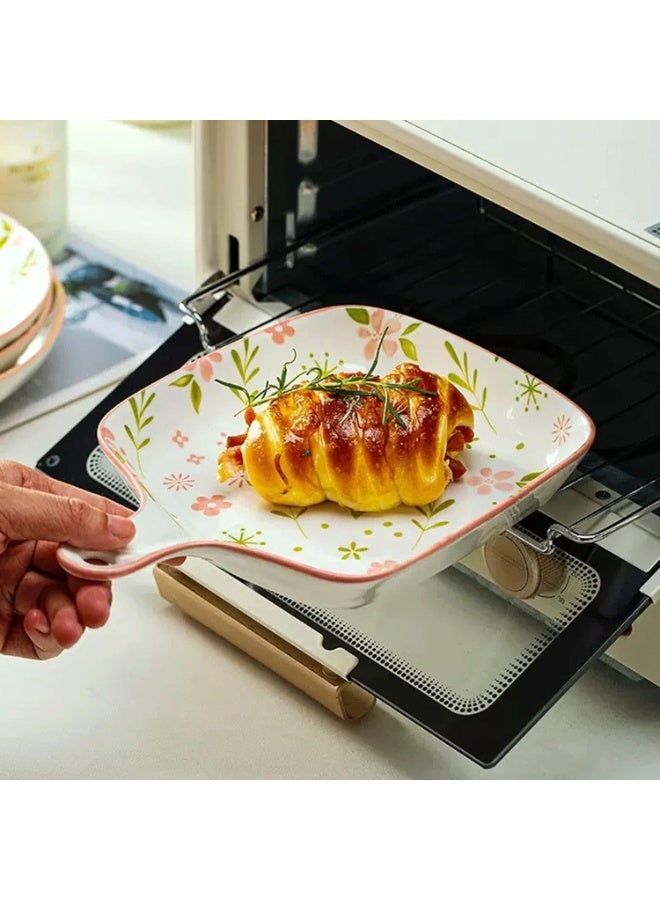 GLigeT Lasagne Dish Ceramic Baking Dish,Ceramic Bakeware with Handle,Square Broken Flowers Baking Tray，Cooking and Daily Use Baking Tray Baking Dishes - Image 5