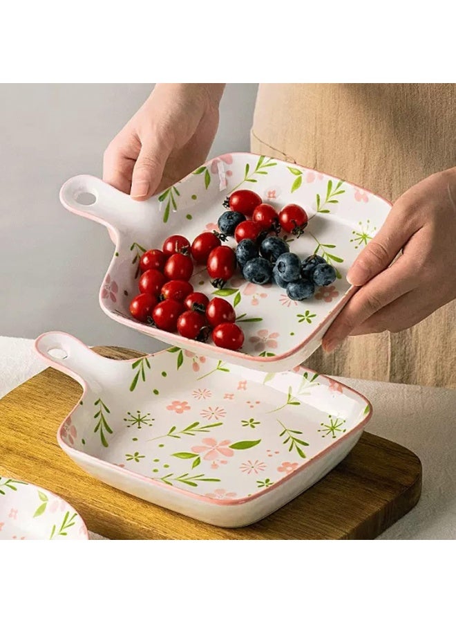 GLigeT Lasagne Dish Ceramic Baking Dish,Ceramic Bakeware with Handle,Square Broken Flowers Baking Tray，Cooking and Daily Use Baking Tray Baking Dishes - Image 4