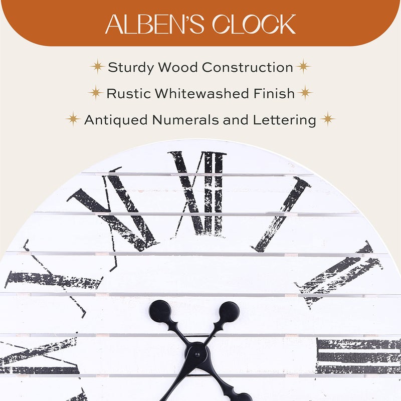 ALBEN Large Farmhouse Wall Clock - 24 inch Round Shiplap Farmhouse Style Clock Bundled with Decorative Reversible Wooden Sign - Image 3