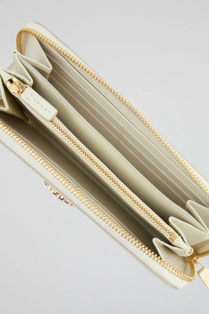 روبرتو كافالي Roberto Cavalli White Zip-Around Wallet with Logo Detail