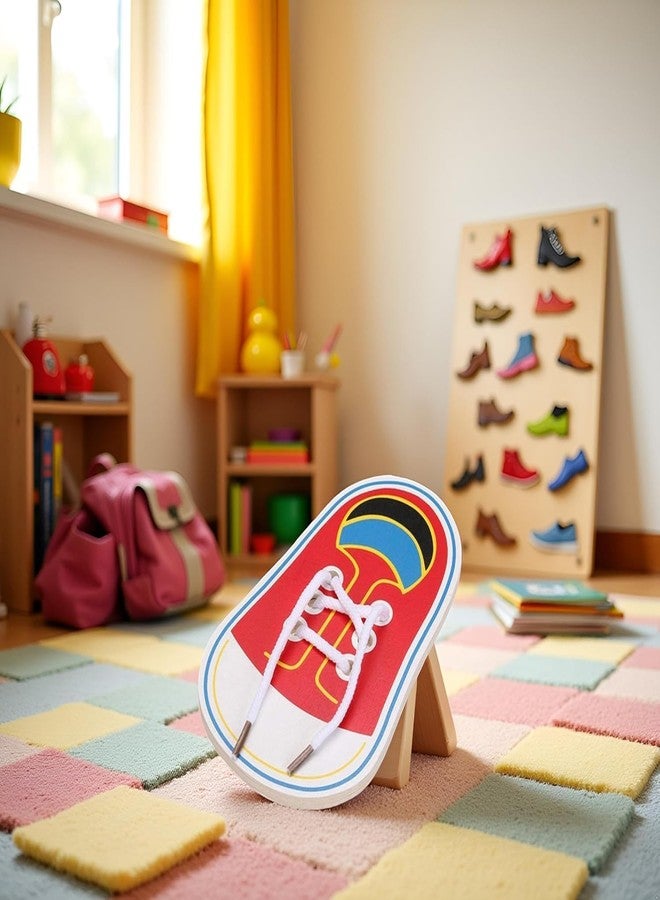 WaigN Shoe Tying Practice, Wooden Learn to Tie Your Own Shoes Threading Lacing Shoes Training Early Learning Kits, Threading Lacing Shoes Training Board Early Learning, Shoe Fasteners and Laces - Image 3