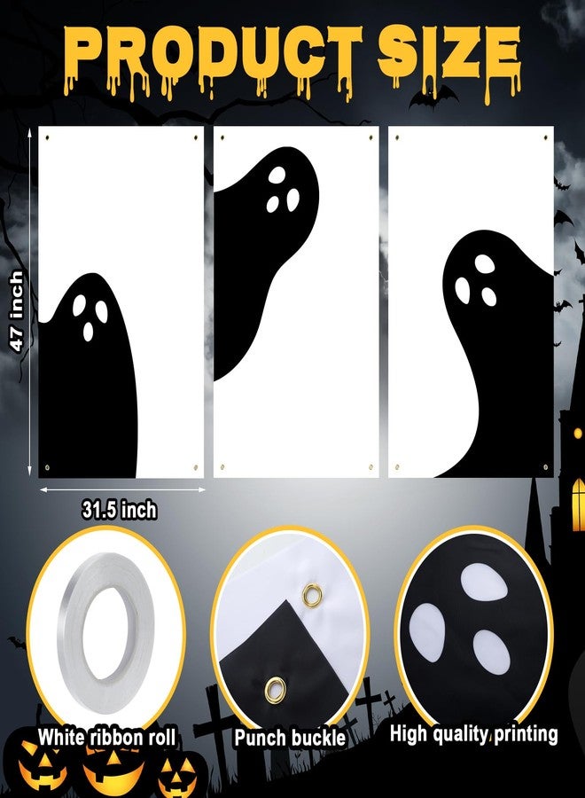 Mindsoft 3 Pcs Halloween Ghost Silhouette Window Decor Large Ghost Clings Fabric Curtain Decoration 31.5 x 47 Inch for Indoor Outdoor Spooky Party Halloween Window Decor - Image 2