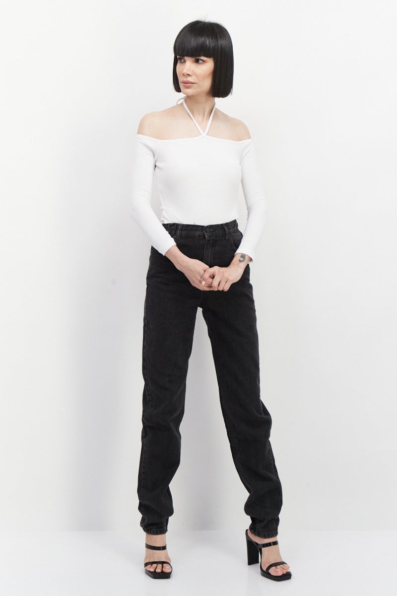 Pull & Bear Women Regular Fit  Dark Wash Non-Stretchable Denim, Grey  - Image 3