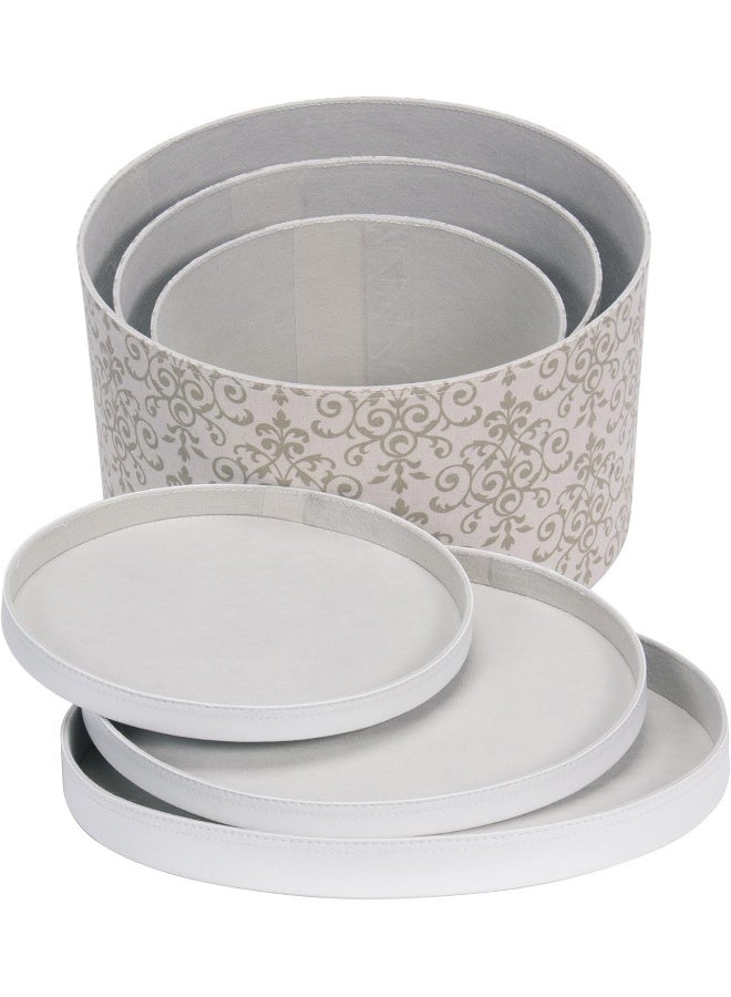 Household Essentials 3Piece Hat Box Set with Faux Leather Lids Scroll Pattern - Image 4