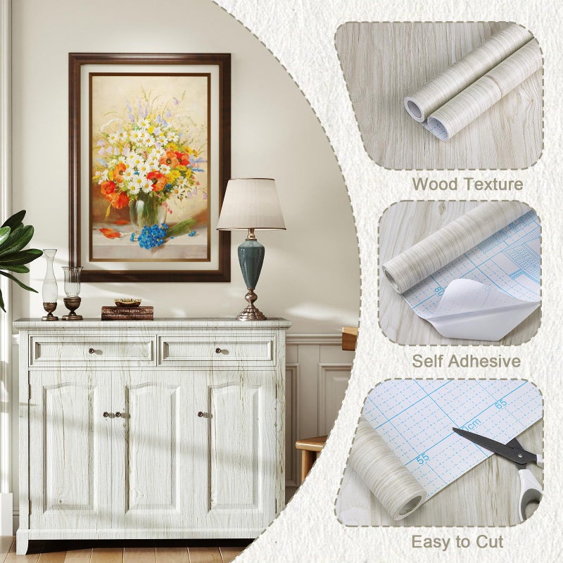 Vinjiasin Wood Peel and Stick Wallpaper Oak Light Wood Grain Contact Paper Self-Adhesive Waterproof Wood Wallpaper for Countertops Cabinets Drawer Shelf Liner 17.7"x120" - Image 5