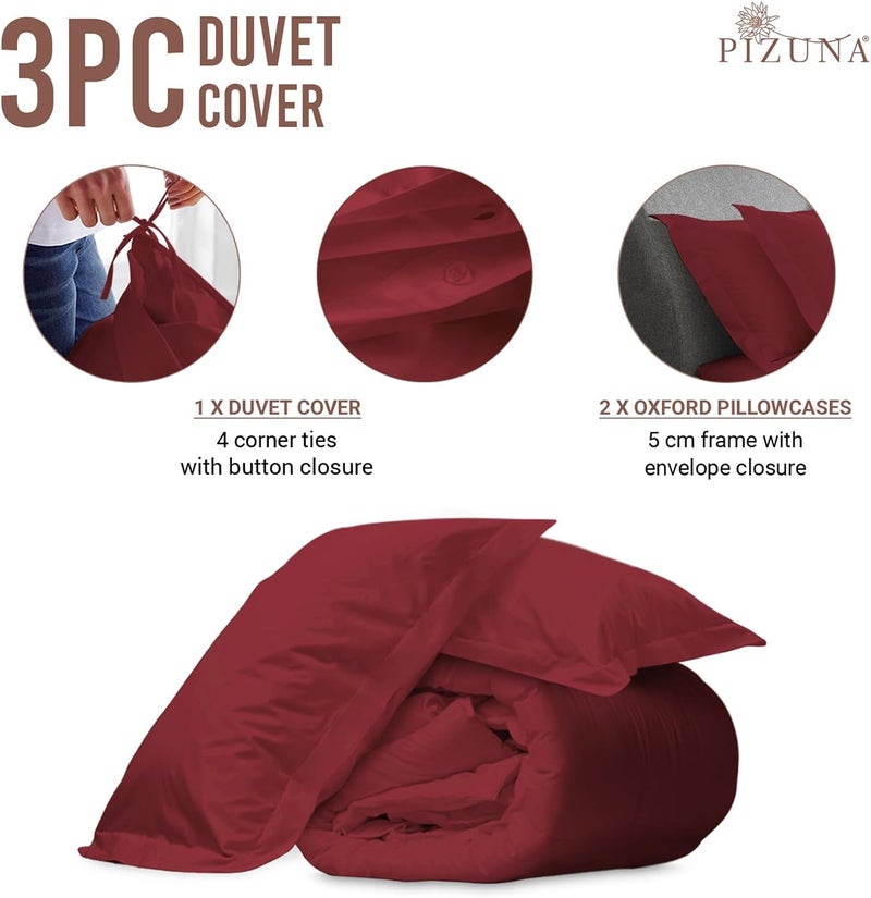 PIZUNA Upgraded general grade quality 100% Cotton GCC King Duvet Cover Set 240x220 cm Rio Red, 400 Thread Count Long Staple Cotton Sateen Weave Duvet Cover Set with 2 Pillowcases (Rio Red Bedding Duvet Cover Sets) All climate suitability - Image 3
