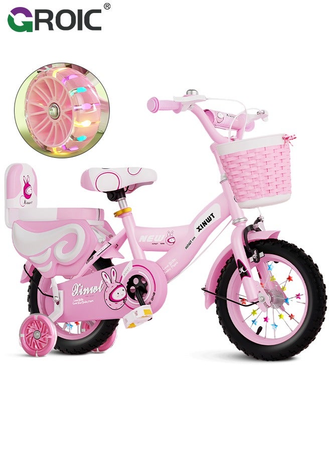 GROIC Girls Bike for Toddlers and Kids,12 Inch Kids Bike with Training Wheels & Basket,Girl Bicycle with Handbrake & Kickstand - Image 1