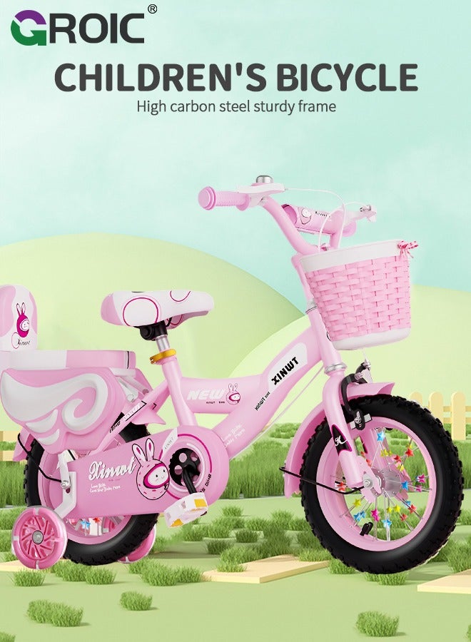 GROIC Girls Bike for Toddlers and Kids,12 Inch Kids Bike with Training Wheels & Basket,Girl Bicycle with Handbrake & Kickstand - Image 2