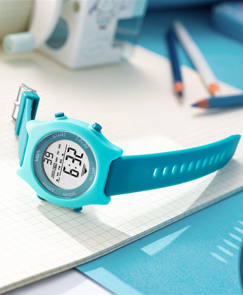 V2A Resin Unisex Child Watch Gifts Age 4-13 For Multi-Functional 30 M Waterproof Digital Sports Watches For 4 5 6 7 8 Year Old Boy And Girls|Birthday Gift For Kids(Green),Dial_White,Band_Silver - Image 2