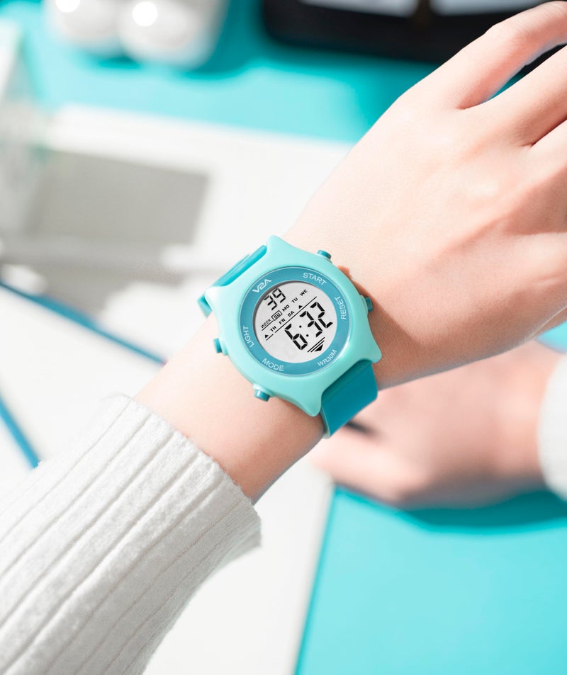 V2A Resin Unisex Child Watch Gifts Age 4-13 For Multi-Functional 30 M Waterproof Digital Sports Watches For 4 5 6 7 8 Year Old Boy And Girls|Birthday Gift For Kids(Green),Dial_White,Band_Silver - Image 3