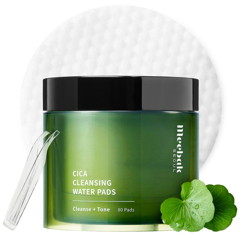 Meebak Cica Cleansing Water Pads | Korean Makeup Remover Wipes | Micellar Water Makeup Remover Wipes | Exfoliating Toner Pads for Glass Skin | Hydrating & Calming for Sensitive Skin - 80ct - Image 1