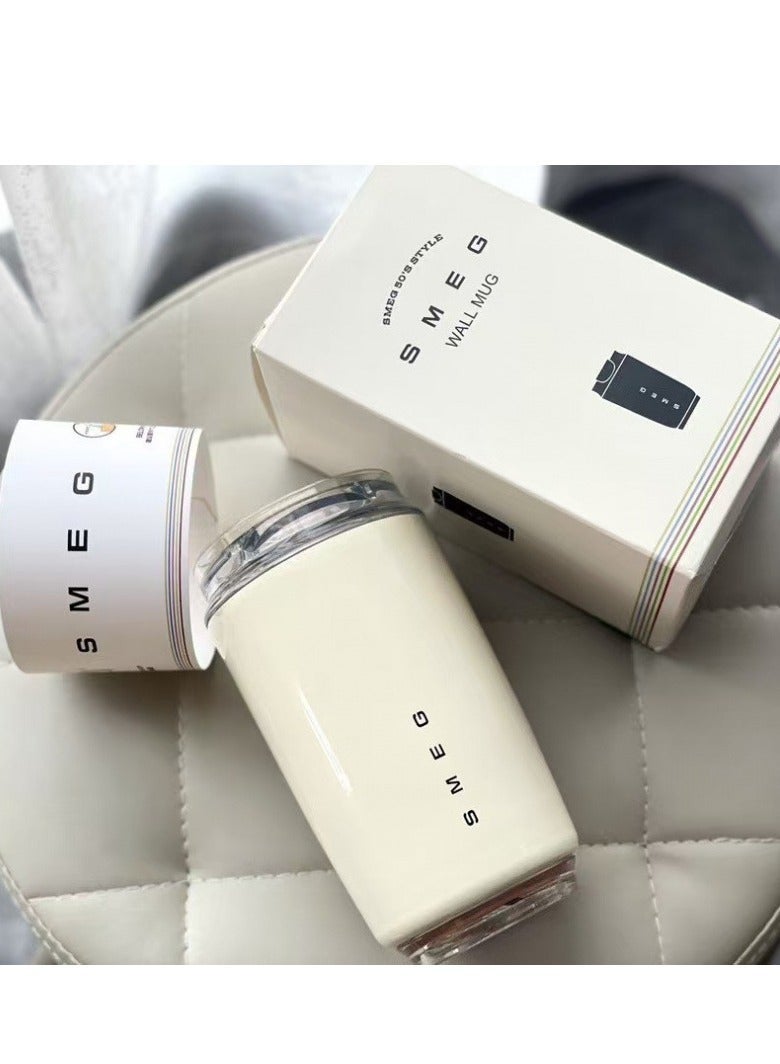 smeg Travel Coffee Mug, 320ml Insulated Beverage Cup With Leakproof Lid, Long Lasting Coffee Tumbler With Lid And Straw, Travel Coffee Thermos cream Beige - Image 3