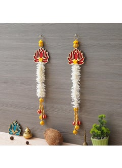 Webelkart Webelkart Premium White and Gold Lotus Wall Hanging Wall Decor |Temple Decor Home and Office Decor| Lotus Back Drop Hanging (Set of 2) (Red)  - Image 2