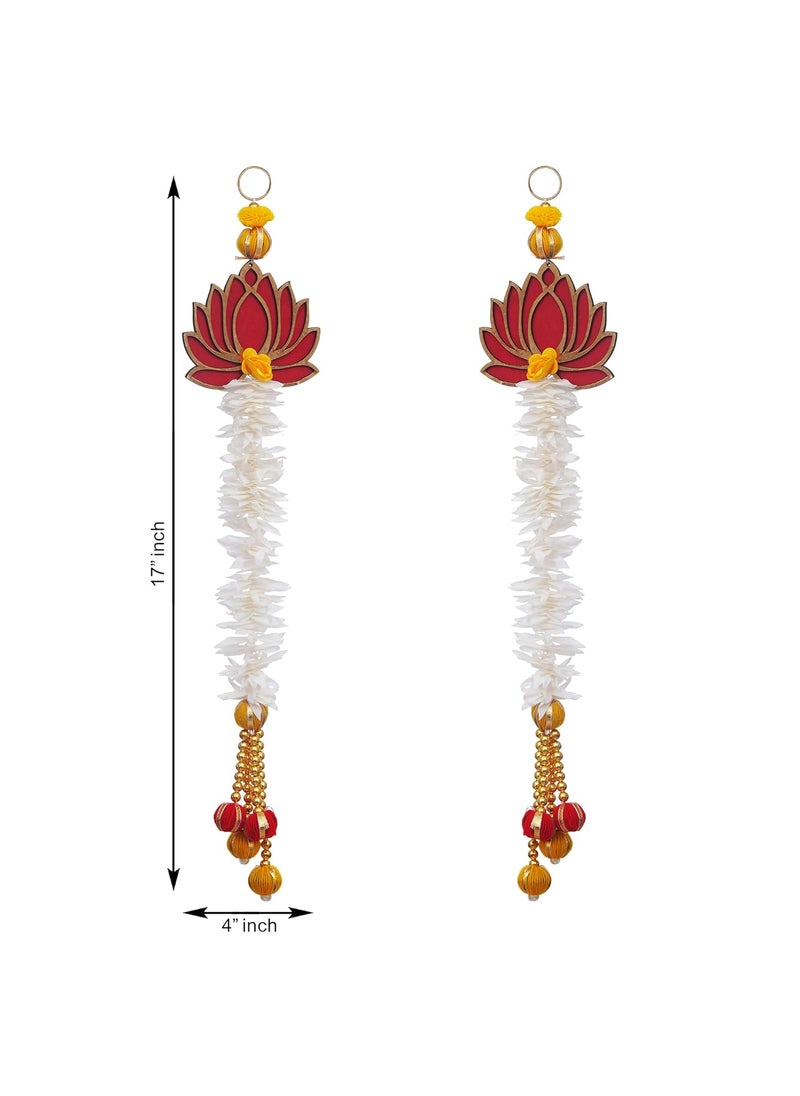 Webelkart Webelkart Premium White and Gold Lotus Wall Hanging Wall Decor |Temple Decor Home and Office Decor| Lotus Back Drop Hanging (Set of 2) (Red)  - Image 3