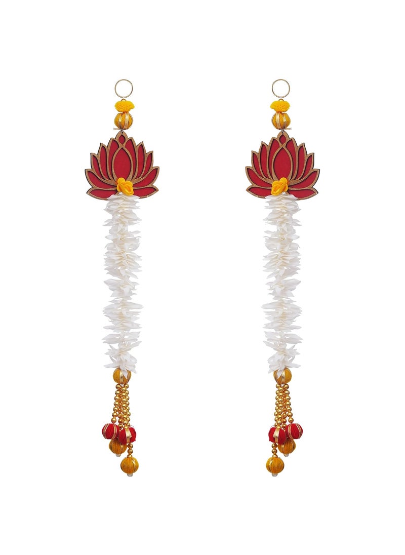 Webelkart Webelkart Premium White and Gold Lotus Wall Hanging Wall Decor |Temple Decor Home and Office Decor| Lotus Back Drop Hanging (Set of 2) (Red)  - Image 4