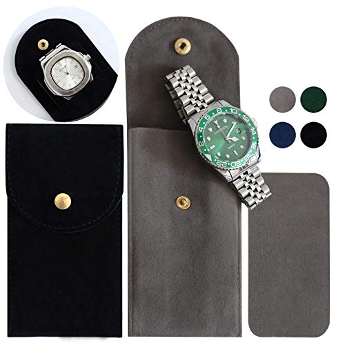 Besforu 4 PCS Watch Travel Case for Men and Women Portable Velvet Watch Pouch Watch Storage Bag and Organizer (2BLACK+2GRAY) - Image 1