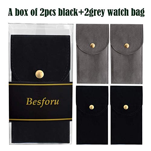 Besforu 4 PCS Watch Travel Case for Men and Women Portable Velvet Watch Pouch Watch Storage Bag and Organizer (2BLACK+2GRAY) - Image 2