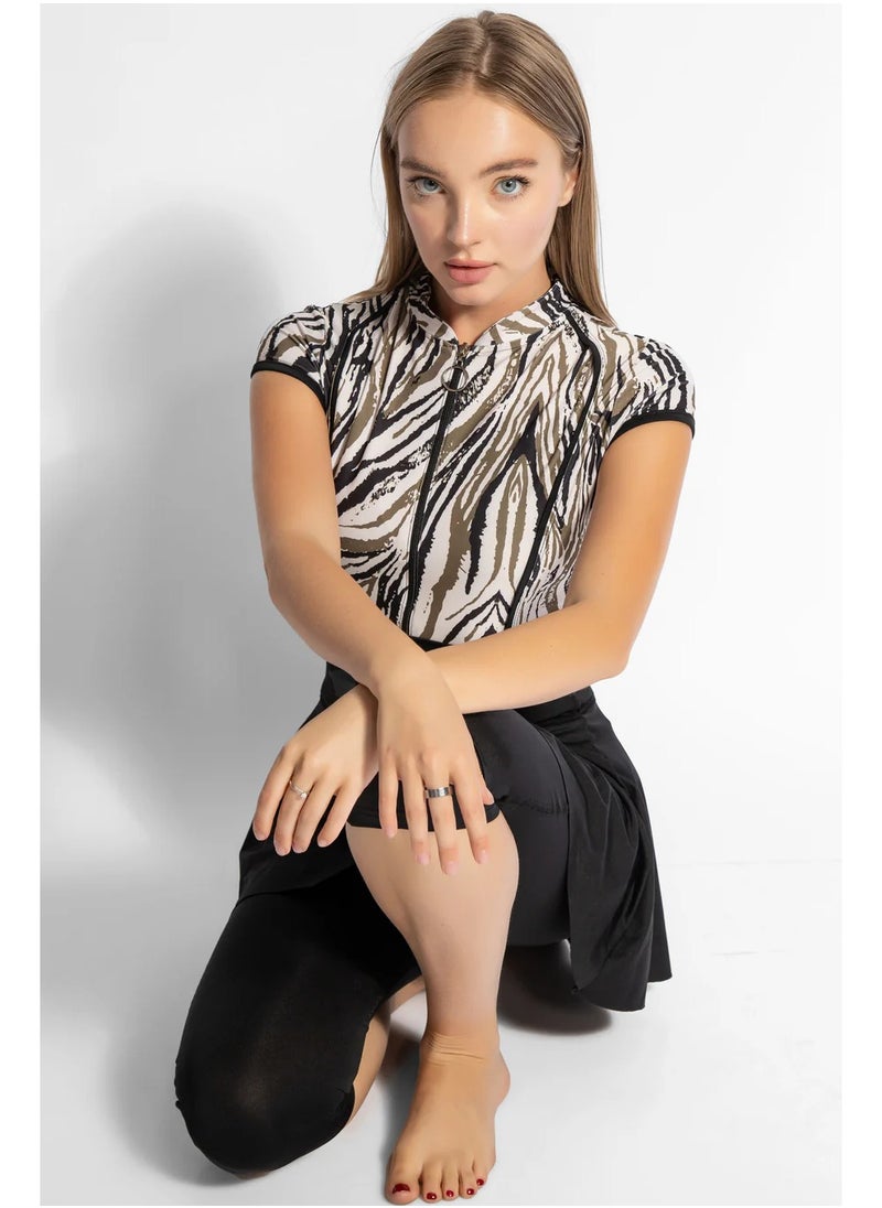 MINERVA SECRETS - ZEBRA ROYALE - 3 pack Full Body Tankini One Piece Swimsuit With Beach Skirt And Pants - Image 1