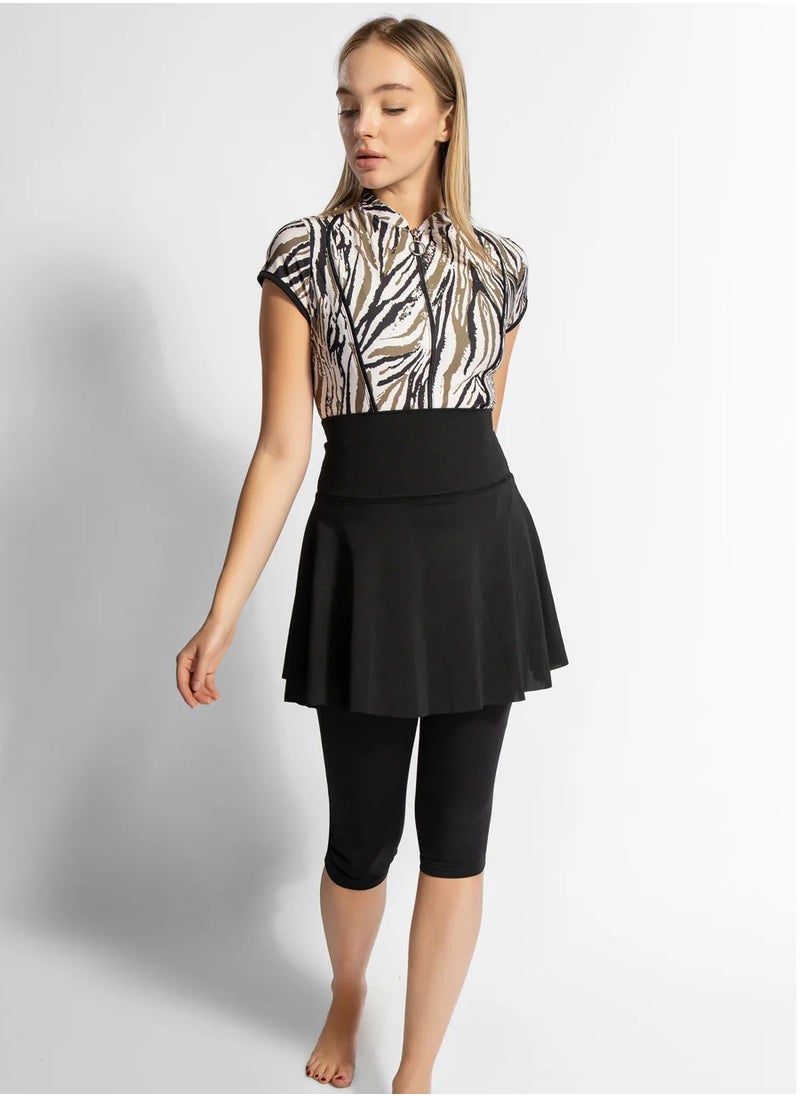 MINERVA SECRETS - ZEBRA ROYALE - 3 pack Full Body Tankini One Piece Swimsuit With Beach Skirt And Pants - Image 1