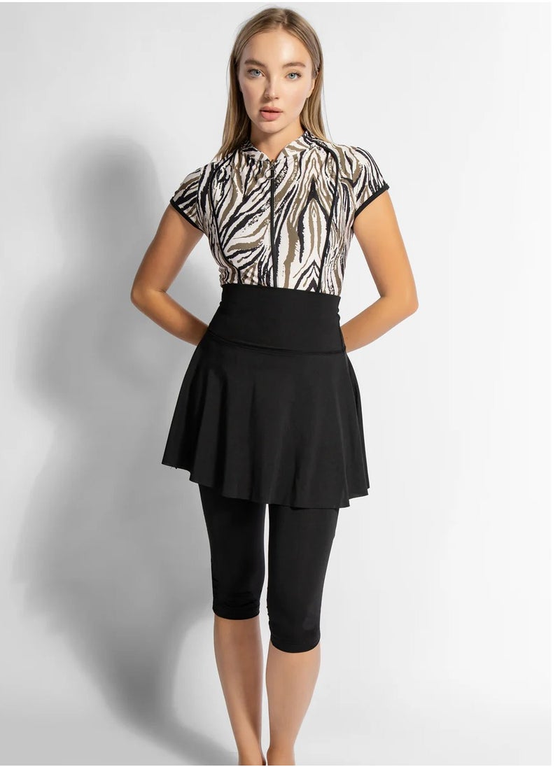 MINERVA SECRETS - ZEBRA ROYALE - 3 pack Full Body Tankini One Piece Swimsuit With Beach Skirt And Pants - Image 1