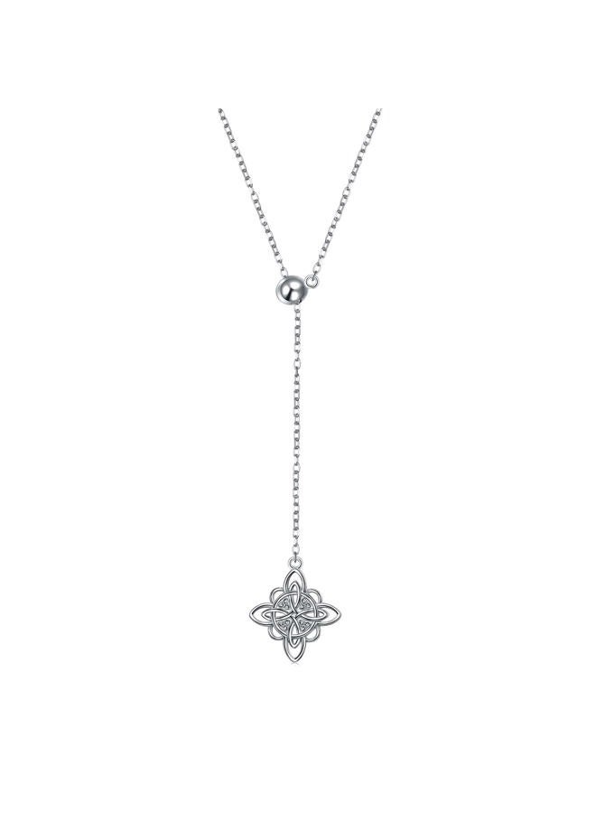 Flyow 925 Sterling Silver Celtic Jewelry Witches Knot Pendant Adjustable Y Shaped Lariat Necklace for Women, Sterling Silver, No Gemstone - Image 1