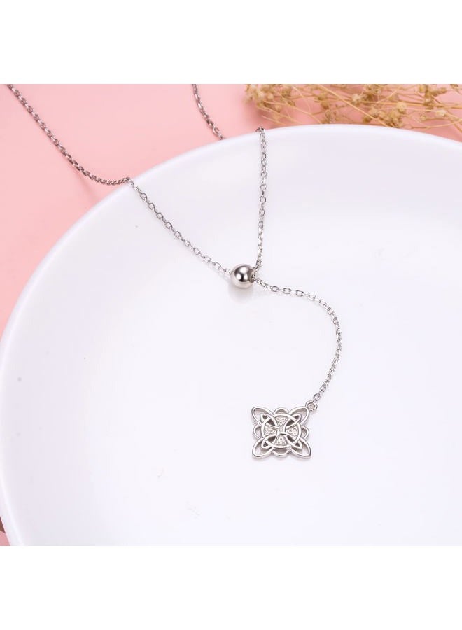 Flyow 925 Sterling Silver Celtic Jewelry Witches Knot Pendant Adjustable Y Shaped Lariat Necklace for Women, Sterling Silver, No Gemstone - Image 4