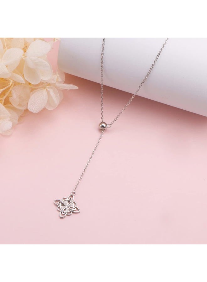 Flyow 925 Sterling Silver Celtic Jewelry Witches Knot Pendant Adjustable Y Shaped Lariat Necklace for Women, Sterling Silver, No Gemstone - Image 5