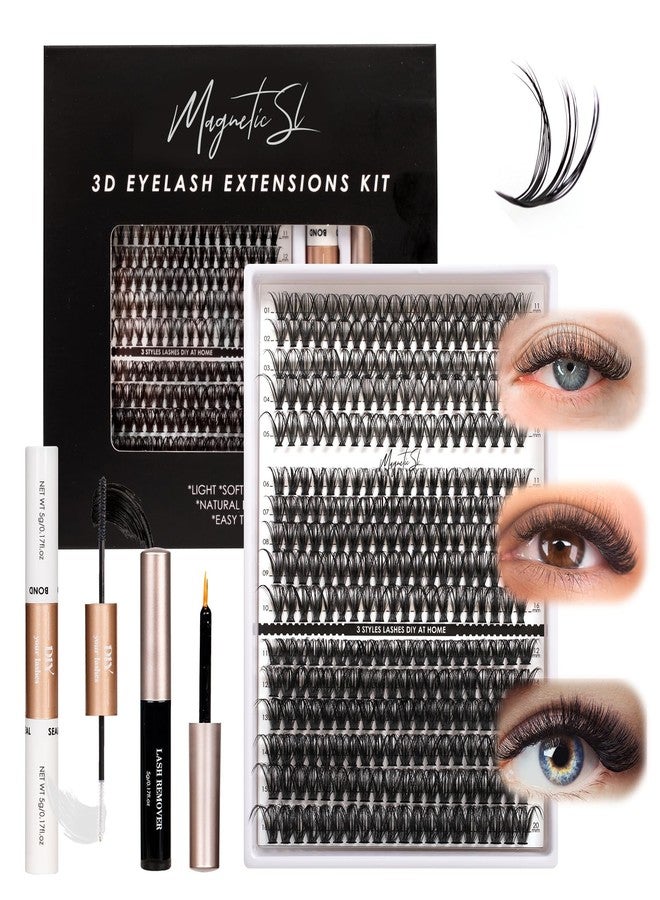 Magnetic SL DIY Lash Extensions Kit 320pcs Individual Lashes Clusters 30D 40D 60D D Curl Eyelash Extension Kit with Applicator and Lash Bond&Seal, Lash Remover For False Eyelash Mix 11-20mm (30D+40D+60D KIT) - Image 1