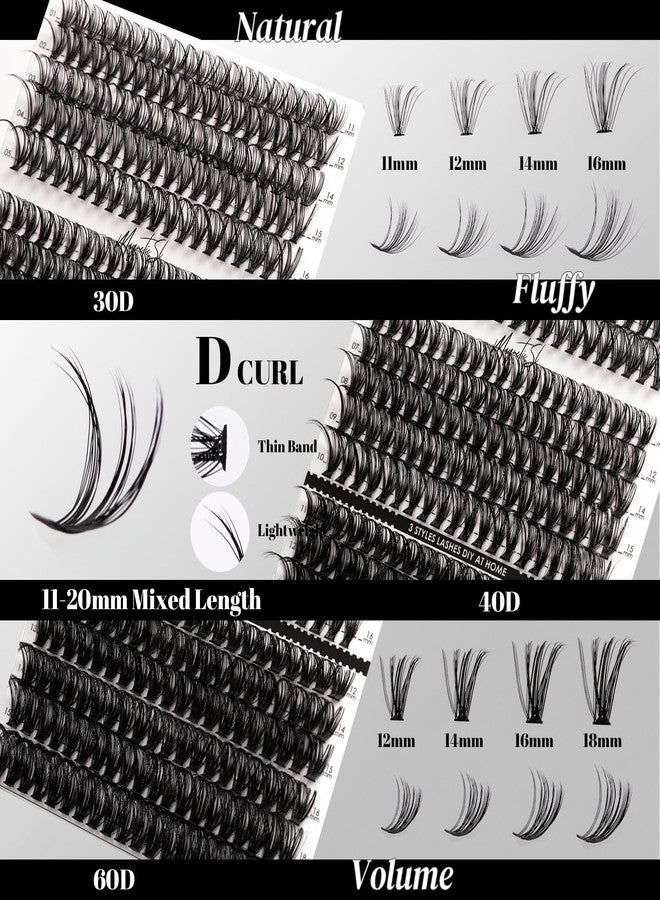 Magnetic SL DIY Lash Extensions Kit 320pcs Individual Lashes Clusters 30D 40D 60D D Curl Eyelash Extension Kit with Applicator and Lash Bond&Seal, Lash Remover For False Eyelash Mix 11-20mm (30D+40D+60D KIT) - Image 2