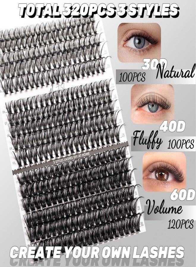 Magnetic SL DIY Lash Extensions Kit 320pcs Individual Lashes Clusters 30D 40D 60D D Curl Eyelash Extension Kit with Applicator and Lash Bond&Seal, Lash Remover For False Eyelash Mix 11-20mm (30D+40D+60D KIT) - Image 4