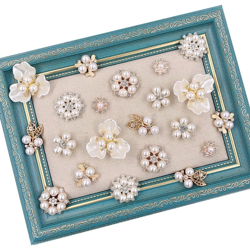Pearl Embellishments  21pcs Rhinestone Buttons Brooch Pendants for Craft Wedding Bouquet Jewelry Making Clothes Bags Shoes Decoration
