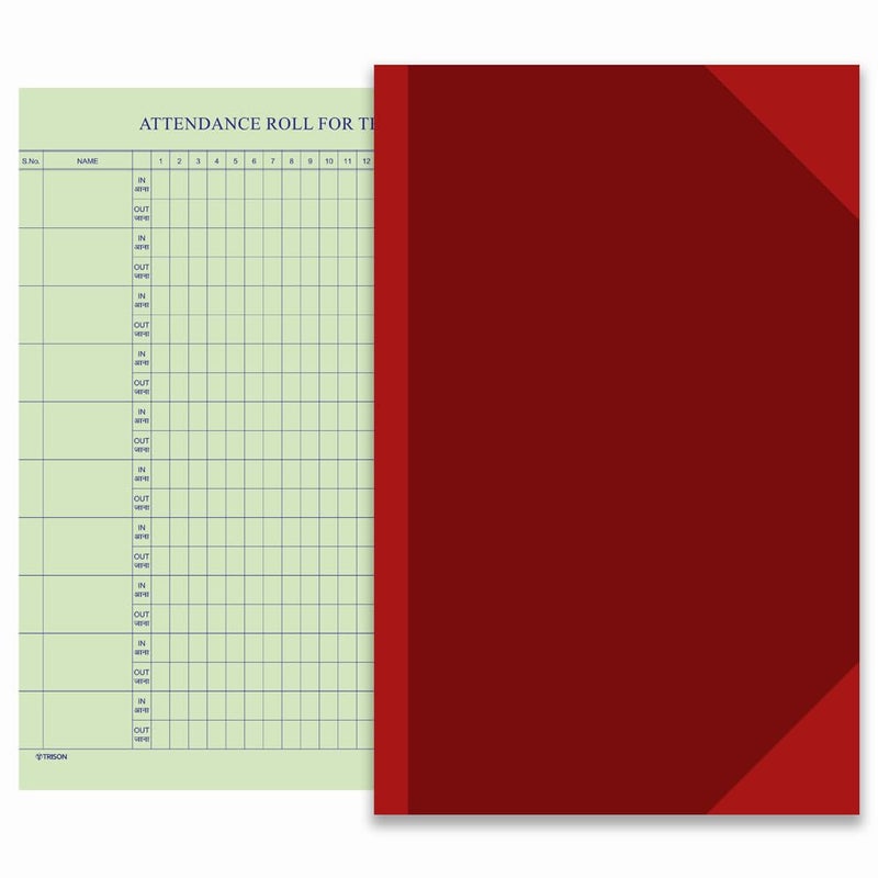 Trison Daily Attendance Time in & Out Register | 190 Pages | 21x33 cm | Hardbound | Quire 3 | Pack of 1 - Image 1
