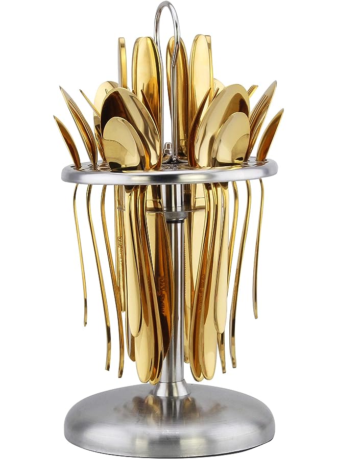 Berger 24 Piece Silverware Flatware Cutlery Set with Round Stand, Stainless Steel Includes 6 Knife, 6 Fork, 6 Tea Spoon, 6 Dinner Spoon, Mirror Polished, Dishwasher Safe - Image 1