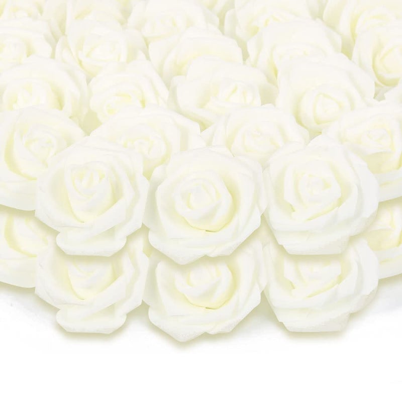 INSUNSIX 200pcs Ivory Artificial Foam Rose Flower Head 3Inch Fake Flower Heads Stemless Flowers for DIY CraftsWedding Bouquets Centerpieces Arrangements Party Baby Shower Home Decor Ivory