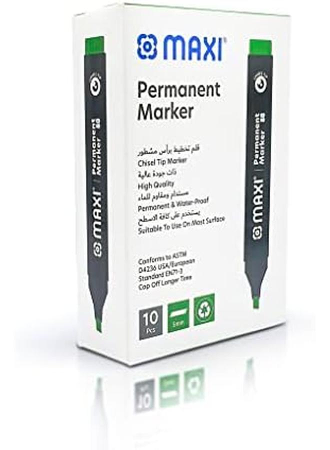 Maxi Permanent Marker With Chisel Tip 10Pc Green. Suitable To Use On Most Surfaces. Mark And Write On Any Non Porous Surface Such As Wood Glass Plastic Or Cardboard. - Image 2