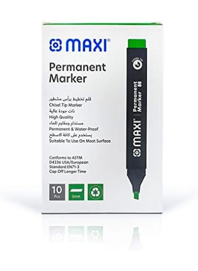 Maxi Permanent Marker With Chisel Tip 10Pc Green. Suitable To Use On Most Surfaces. Mark And Write On Any Non Porous Surface Such As Wood Glass Plastic Or Cardboard. - Image 3