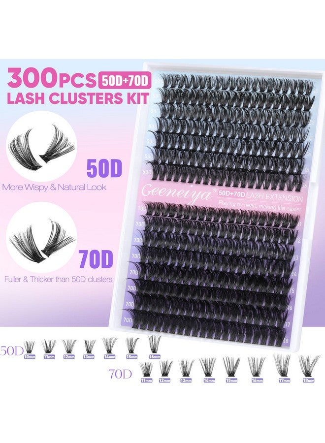Geeneiya Wispy Lash Clusters Kit 50D+70D Lash Extension Kit 10-18mm Cluster Eyelash Extensions Kit Natural Individual Lashes Kit with Waterproof Lash Bond and Seal Glue Lash Tweezers for Beginners - Image 3