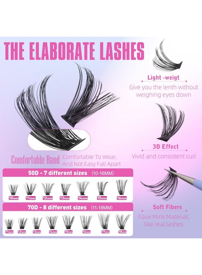 Geeneiya Wispy Lash Clusters Kit 50D+70D Lash Extension Kit 10-18mm Cluster Eyelash Extensions Kit Natural Individual Lashes Kit with Waterproof Lash Bond and Seal Glue Lash Tweezers for Beginners - Image 2