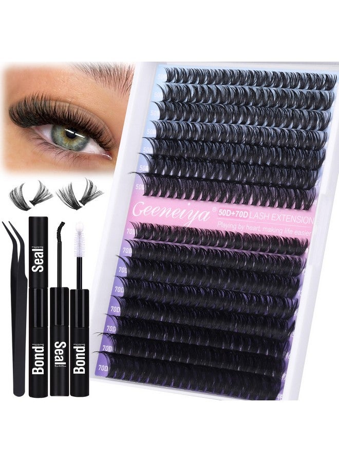 Geeneiya Wispy Lash Clusters Kit 50D+70D Lash Extension Kit 10-18mm Cluster Eyelash Extensions Kit Natural Individual Lashes Kit with Waterproof Lash Bond and Seal Glue Lash Tweezers for Beginners - Image 1