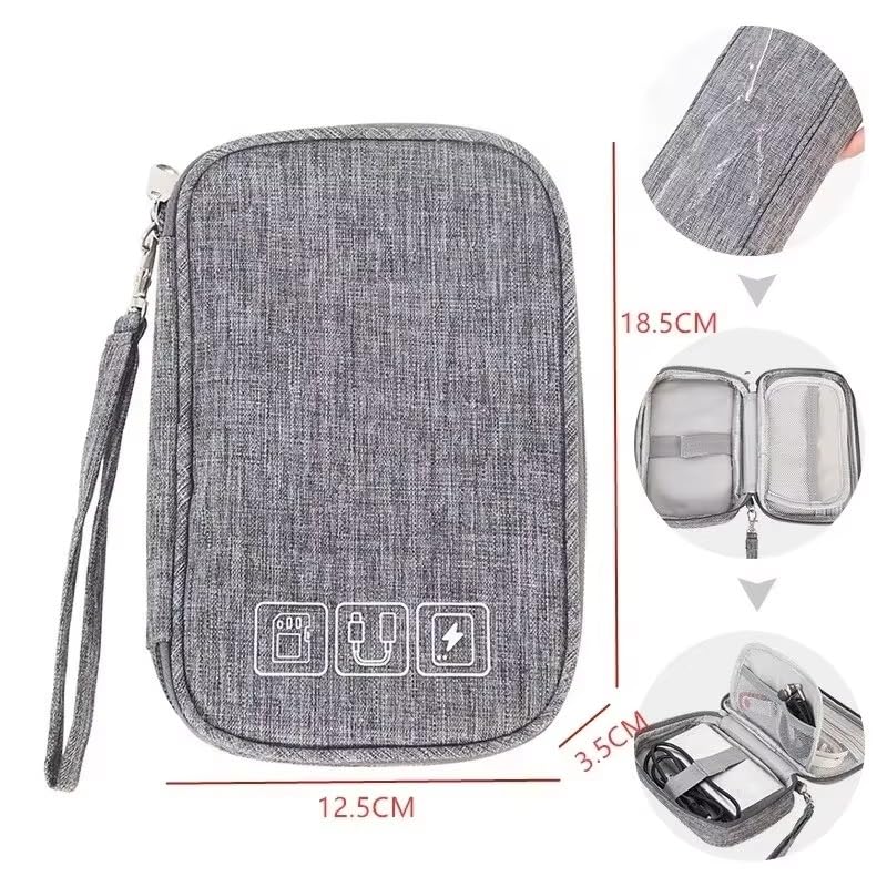 BentoGa Multipupose Storage Organizer Bag Pouch Kit with Elastic Band & Mesh Pockets for Cables, Chargers & Computer & Mobile Accessories, Cosmetics, with Steel Hook & Wrist Band,12x18x4 cm, Grey - Image 3