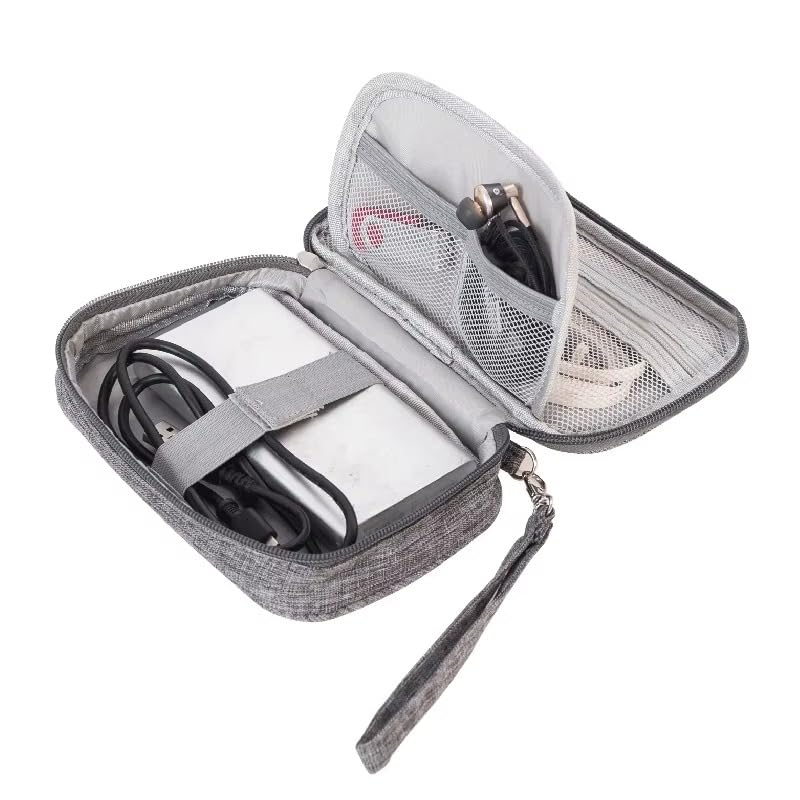 BentoGa Multipupose Storage Organizer Bag Pouch Kit with Elastic Band & Mesh Pockets for Cables, Chargers & Computer & Mobile Accessories, Cosmetics, with Steel Hook & Wrist Band,12x18x4 cm, Grey - Image 4