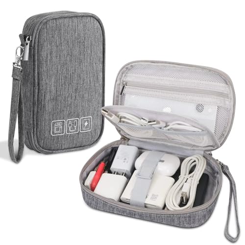 BentoGa Multipupose Storage Organizer Bag Pouch Kit with Elastic Band & Mesh Pockets for Cables, Chargers & Computer & Mobile Accessories, Cosmetics, with Steel Hook & Wrist Band,12x18x4 cm, Grey - Image 1