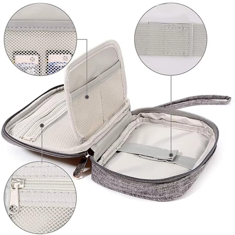 BentoGa Multipupose Storage Organizer Bag Pouch Kit with Elastic Band & Mesh Pockets for Cables, Chargers & Computer & Mobile Accessories, Cosmetics, with Steel Hook & Wrist Band,12x18x4 cm, Grey - Image 2