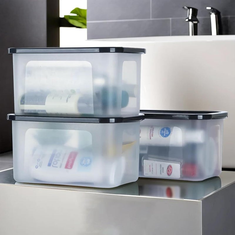 Kuber Industries 3 Pcs Small Plastic Boxes for Storage With Lid Pooja Office Items Baby Clothes Diaper Organizing Transparent Boxes Black - Image 2