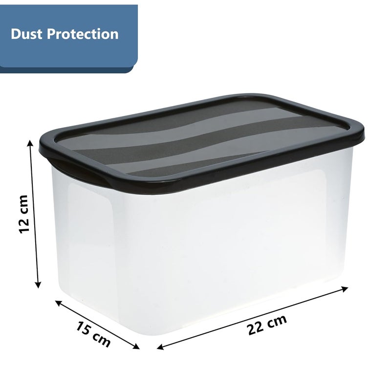 Kuber Industries 3 Pcs Small Plastic Boxes for Storage With Lid Pooja Office Items Baby Clothes Diaper Organizing Transparent Boxes Black - Image 3