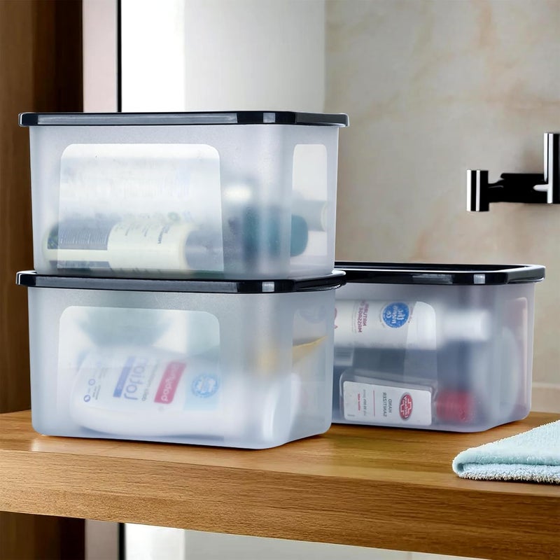 Kuber Industries 3 Pcs Small Plastic Boxes for Storage With Lid Pooja Office Items Baby Clothes Diaper Organizing Transparent Boxes Black - Image 1
