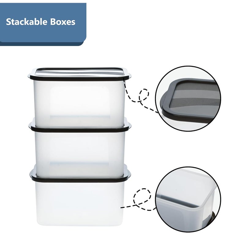 Kuber Industries 3 Pcs Small Plastic Boxes for Storage With Lid Pooja Office Items Baby Clothes Diaper Organizing Transparent Boxes Black - Image 5