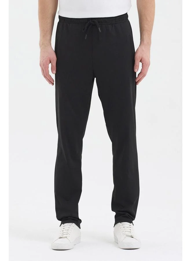 Mmetalic Men's Black Jogger Sweatpants with Zipper Pocket, Elastic Waist, Dive Fabric, Straight Leg, Comfortable Cotton.
