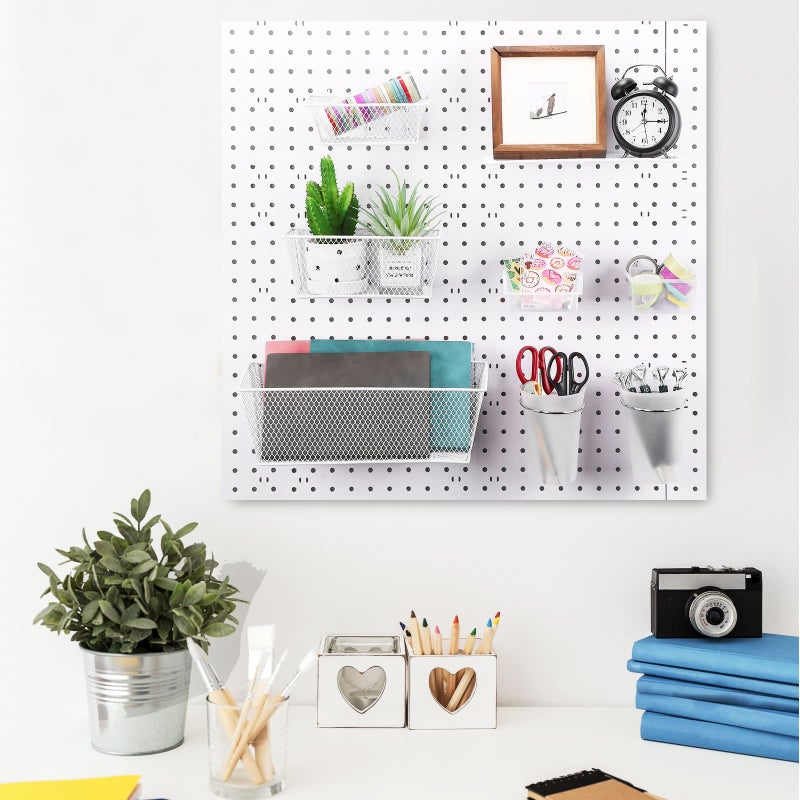 Sieral 30 Pcs Pegboard Organizer Accessories Kit Includes Peg Board Shelving Storage Basket Organizer Bins Hooks Loops Cup with Cup Holder for Garage Room Wall Attachments Tools(White, Clear, Silver) - Image 5
